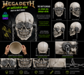Megadeth Vic Rattlehead Mask – Vistas frontal, lateral, trasera, interior de látex y detalles de cadenas metálicas – Réplica oficial Trick or Treat Studios