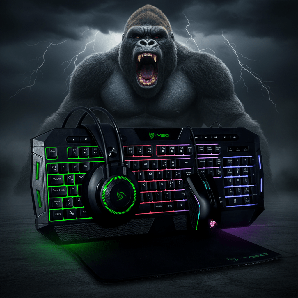 Combo Gamer VSG Crux 4 en 1 – Mouse + Teclado + Audífono + Mousepad - Ghostgamer.pe