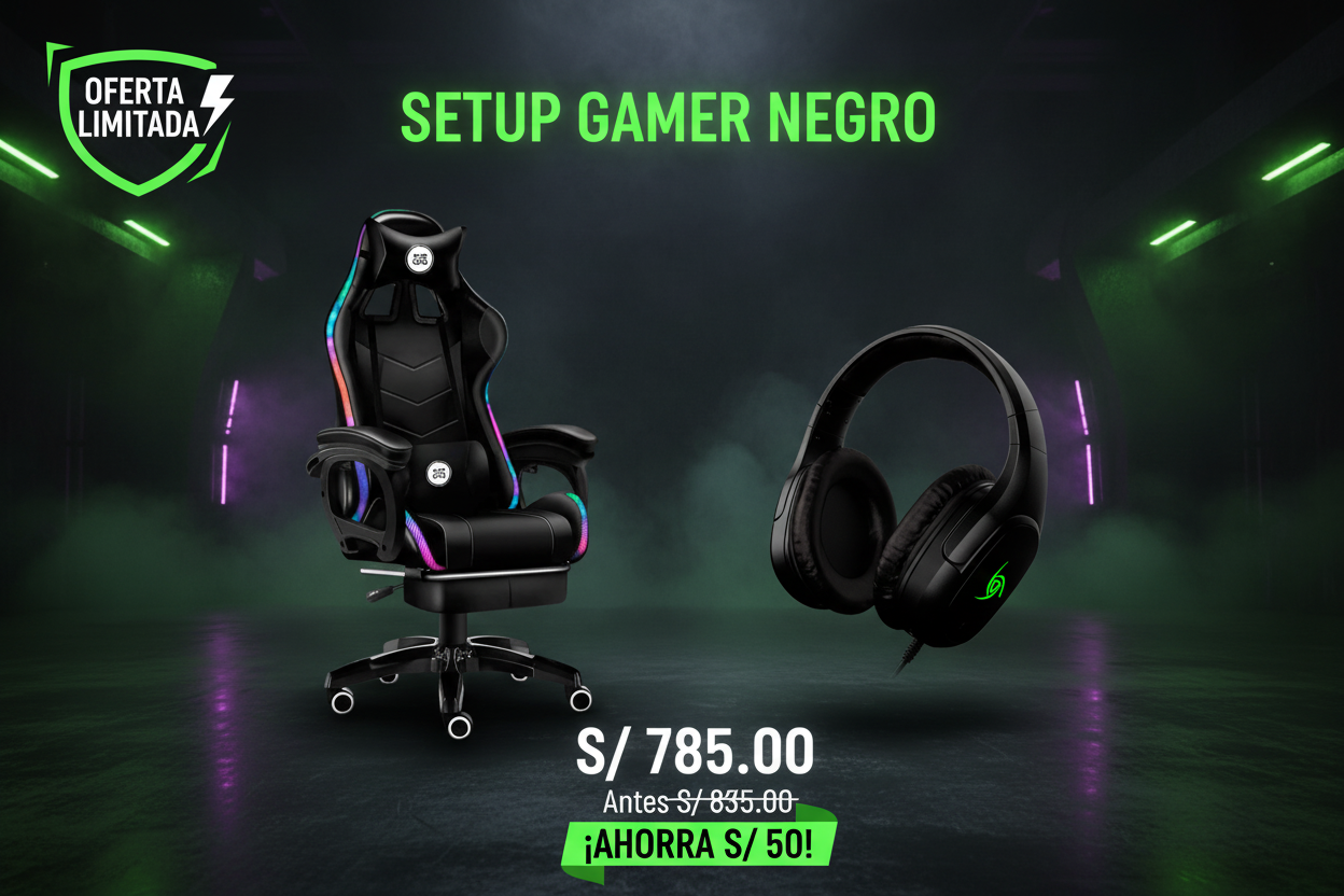 Setup Gamer Negro - Silla XION + Audífono Gravity VSG