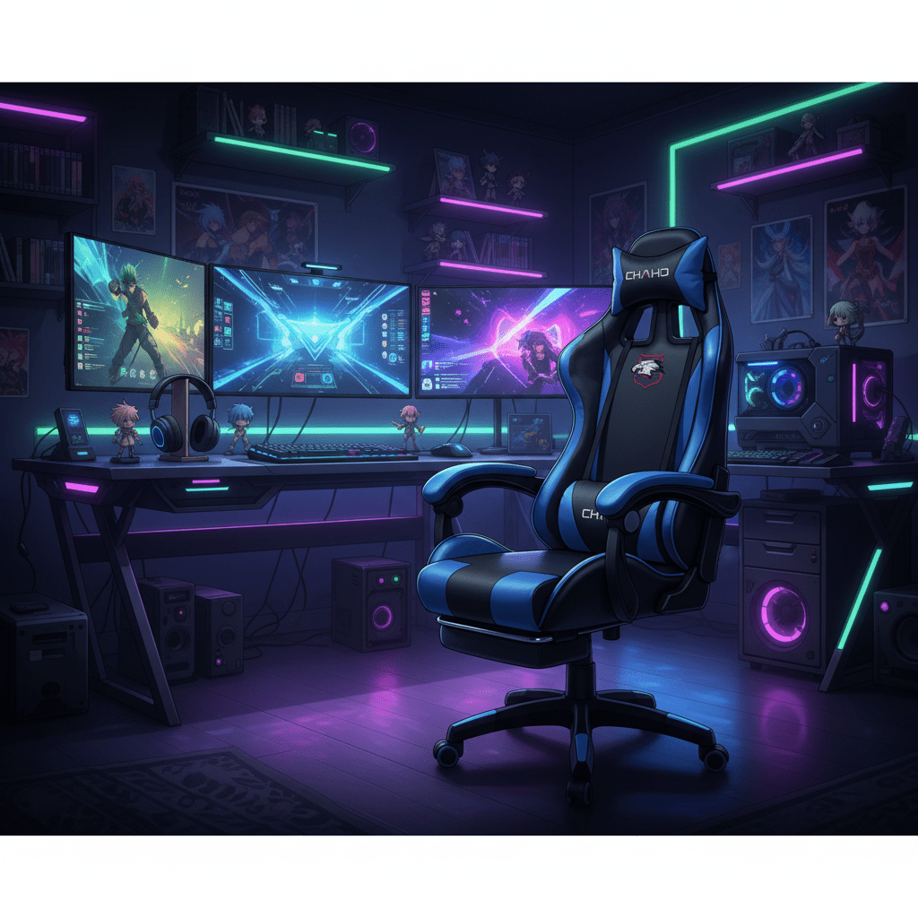 Silla Gamer Chaho 919 Negro/Azul con Brazos 3D y Reclinable 135° - Ghostgamer.pe