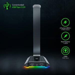 Soporte para Audífonos Atlas VSG – Aluminio con RGB y Puertos USB - Ghostgamer.pe